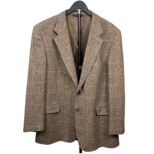VTG Brooks Brothers Camel Hair Herringbone Windowpane Blazer 44RG Union USA